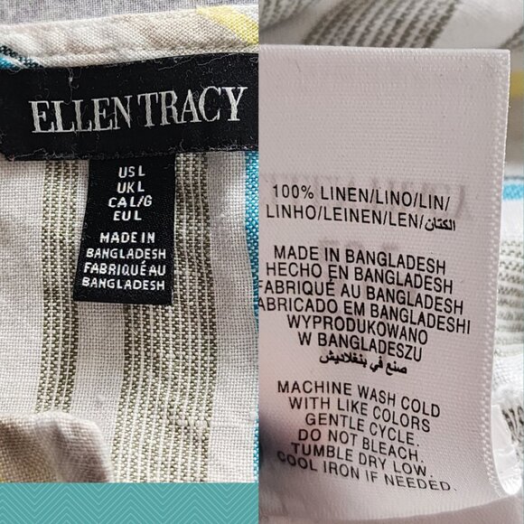 Ellen Tracy White Striped 100% Linen Tie Front Tank - Picture 4 of 4